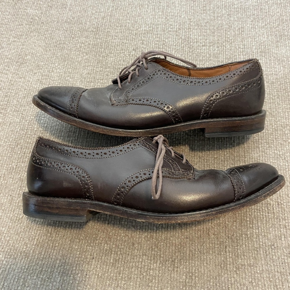 Allen Edmonds Shoes Mens Size 9 D Brown Leather Cap Toe Brogue Dress Oxfords - Picture 2 of 12